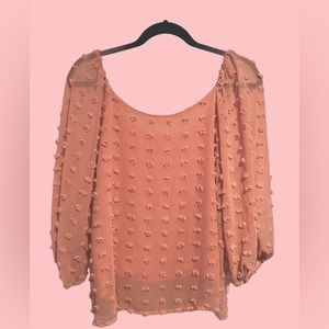 Francesca’s blush long sleeve with fluffy polka dots (can be off the shoulder)
